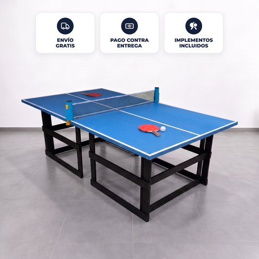 Mesa de ping pong familiar LORBAN azul, raquetas incluidas, envío gratis y pago contra entrega