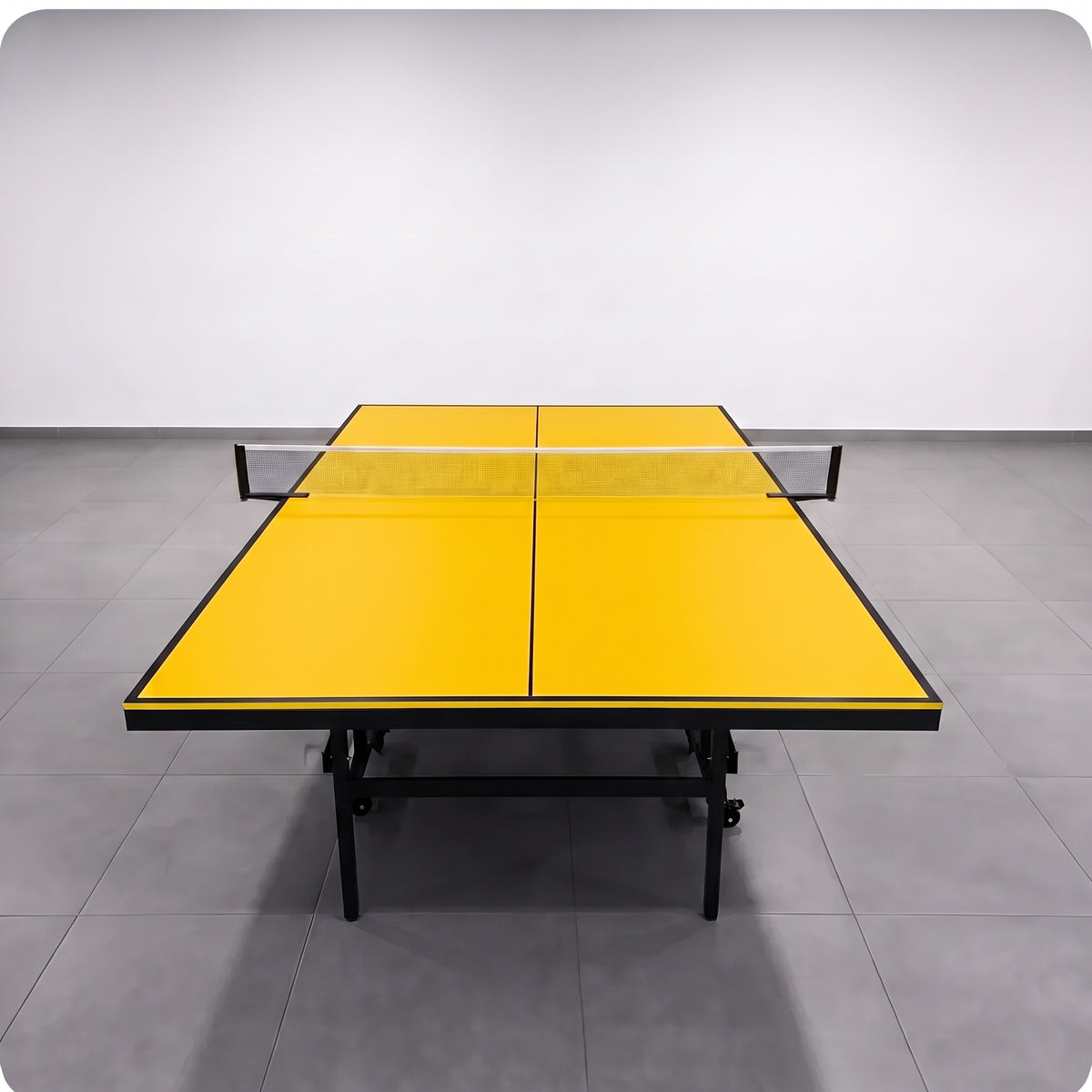 Color: Amarillo y negro — Mesa de ping pong LORBAN amarillo y negro vista de frente