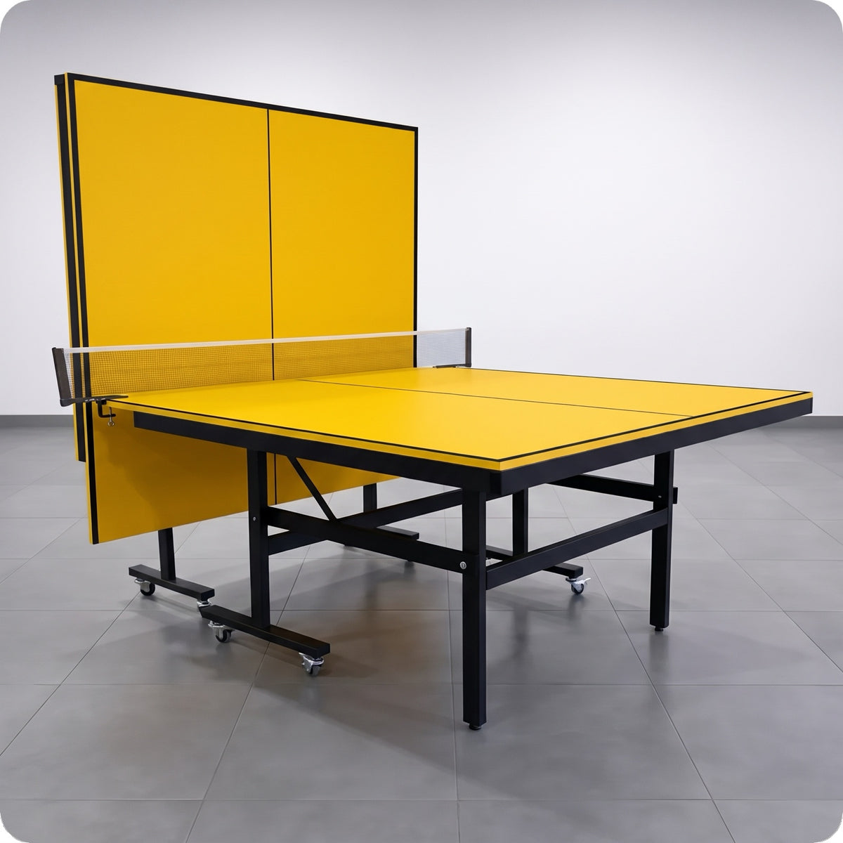 Color: Amarillo y negro — Mesa de ping pong LORBAN amarillo y negro en modo juego individual