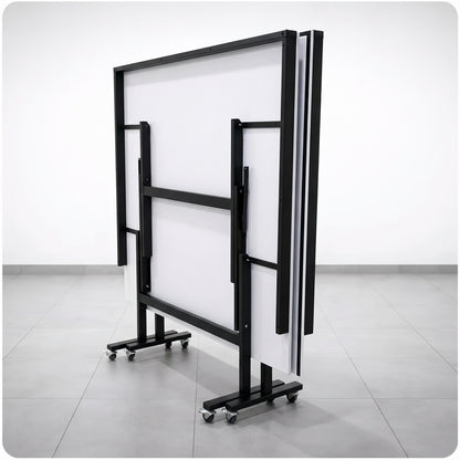 Color: Blanco y negro — Mesa de ping pong LORBAN blanco y negro plegada vista por detrás