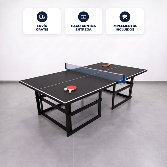 Mesa de ping pong recreativa LORBAN negra laminada 15 mm, raquetas incluidas, envío gratis y pago contra entrega